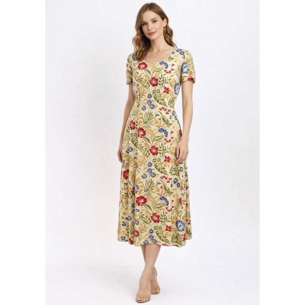 Vintage Maggy London 100% Silk Midi Floral Dress